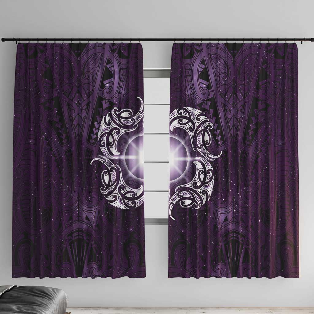 New Zealand Matariki Waipunarangi Window Curtain Maori Moko Purple Galaxy LT05 With Hooks Purple - Polynesian Pride