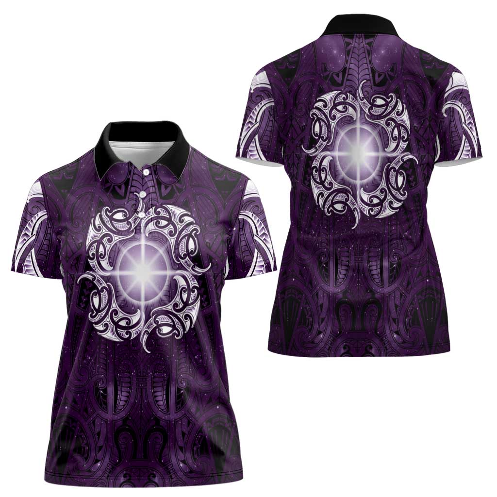 New Zealand Matariki Waipunarangi Women Polo Shirt Maori Moko Purple Galaxy LT05 - Polynesian Pride