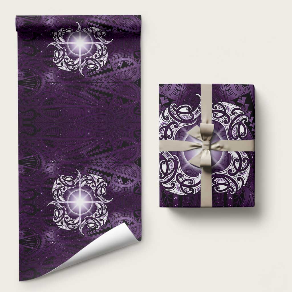 New Zealand Matariki Waipunarangi Wrapping Paper Maori Moko Purple Galaxy LT05 58" × 23" Purple - Polynesian Pride