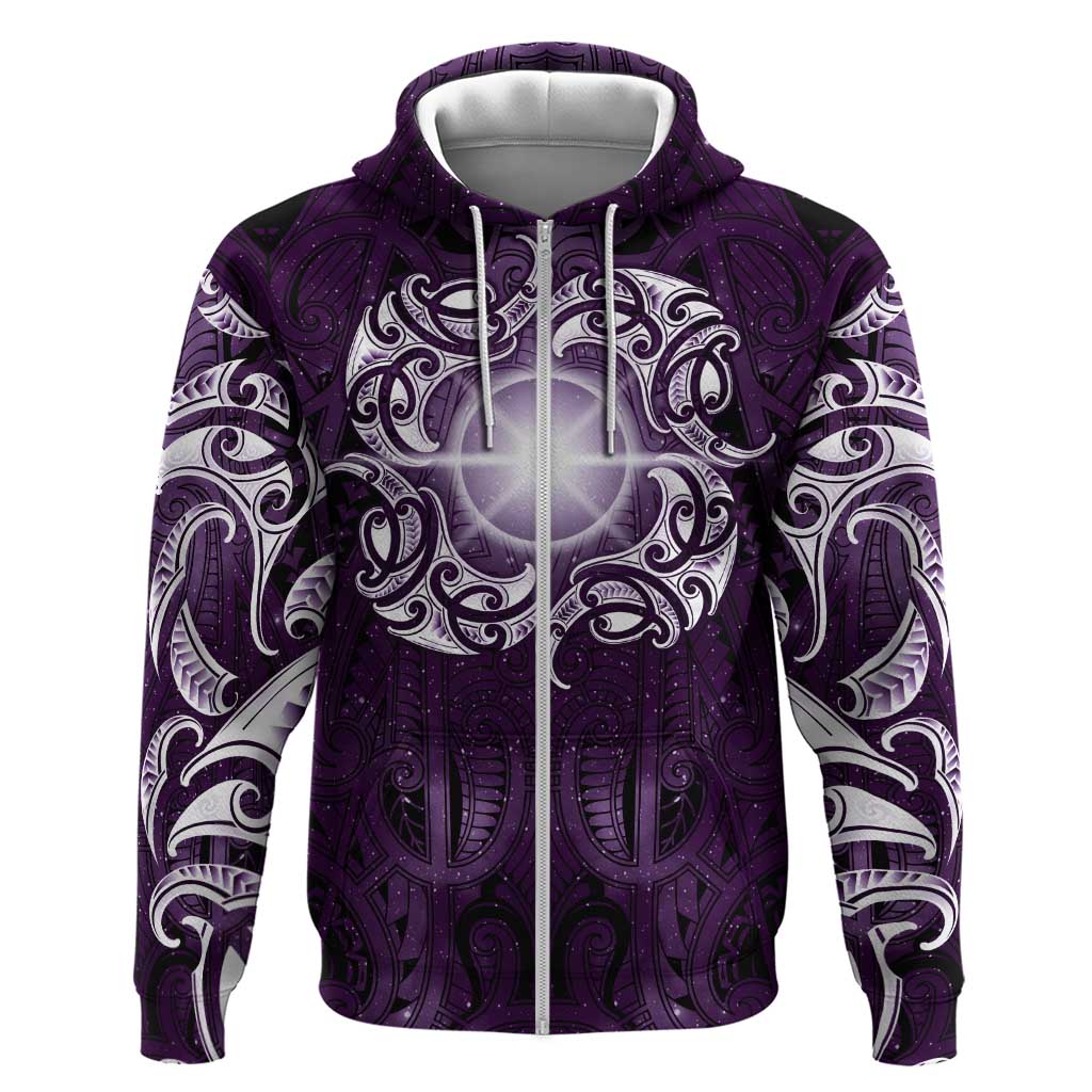 New Zealand Matariki Waipunarangi Zip Hoodie Maori Moko Purple Galaxy