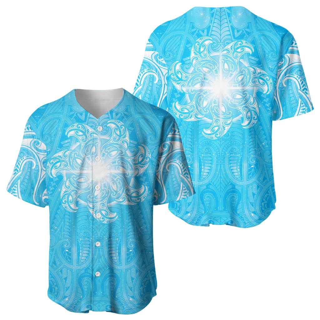 New Zealand Matariki Waiti Baseball Jersey Maori Moko Cyan Galaxy