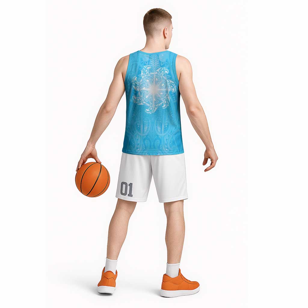 New Zealand Matariki Waiti Basketball Jersey Maori Moko Cyan Galaxy LT05 - Polynesian Pride