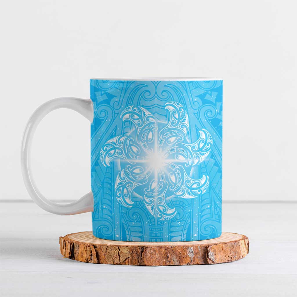 New Zealand Matariki Waiti Ceramic Mug Maori Moko Cyan Galaxy
