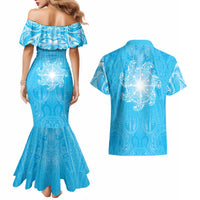 New Zealand Matariki Waiti Couples Matching Mermaid Dress and Hawaiian Shirt Maori Moko Cyan Galaxy