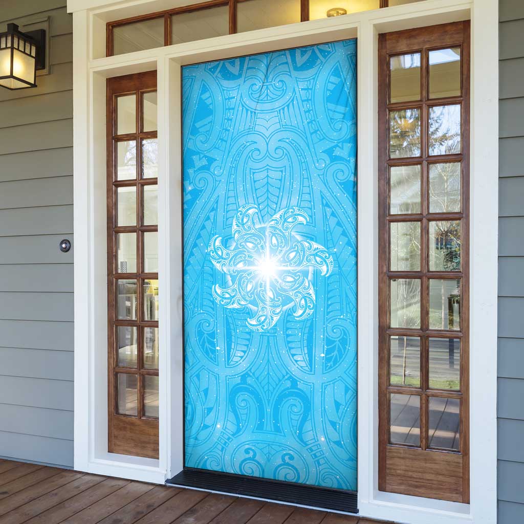 New Zealand Matariki Waiti Door Cover Maori Moko Cyan Galaxy