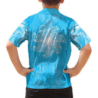 New Zealand Matariki Waiti Family Matching Off The Shoulder Long Sleeve Dress and Hawaiian Shirt Maori Moko Cyan Galaxy LT05 - Polynesian Pride