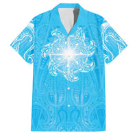 New Zealand Matariki Waiti Family Matching Off Shoulder Short Dress and Hawaiian Shirt Maori Moko Cyan Galaxy LT05 Dad's Shirt - Short Sleeve Cyan - Polynesian Pride
