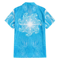 New Zealand Matariki Waiti Family Matching Summer Maxi Dress and Hawaiian Shirt Maori Moko Cyan Galaxy LT05 - Polynesian Pride