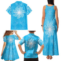 New Zealand Matariki Waiti Family Matching Tank Maxi Dress and Hawaiian Shirt Maori Moko Cyan Galaxy LT05 - Polynesian Pride