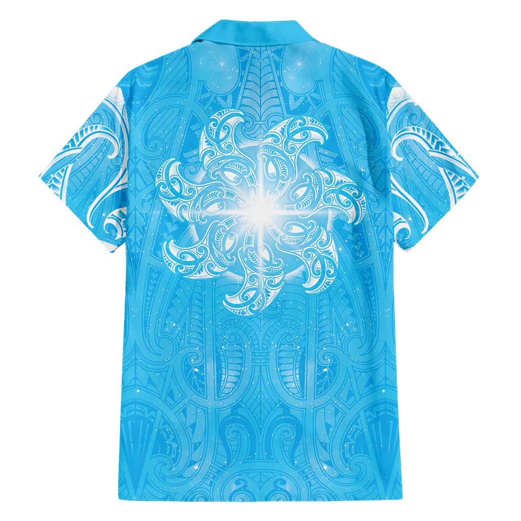 New Zealand Matariki Waiti Family Matching Tank Maxi Dress and Hawaiian Shirt Maori Moko Cyan Galaxy LT05 - Polynesian Pride