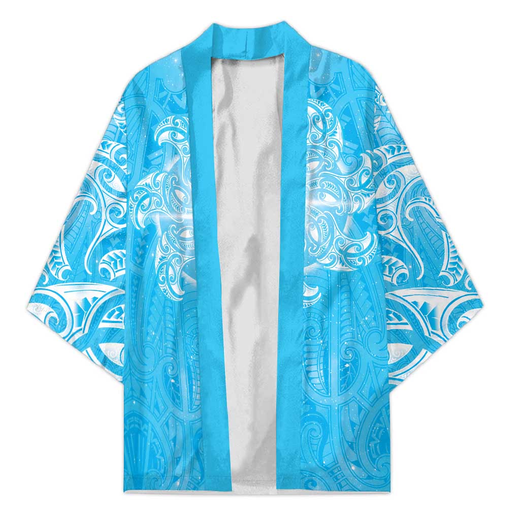 New Zealand Matariki Waiti Kimono Maori Moko Cyan Galaxy LT05 Unisex Cyan - Polynesian Pride