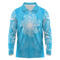 New Zealand Matariki Waiti Long Sleeve Polo Shirt Maori Moko Cyan Galaxy LT05 Cyan - Polynesian Pride