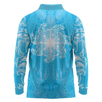 New Zealand Matariki Waiti Long Sleeve Polo Shirt Maori Moko Cyan Galaxy LT05 - Polynesian Pride