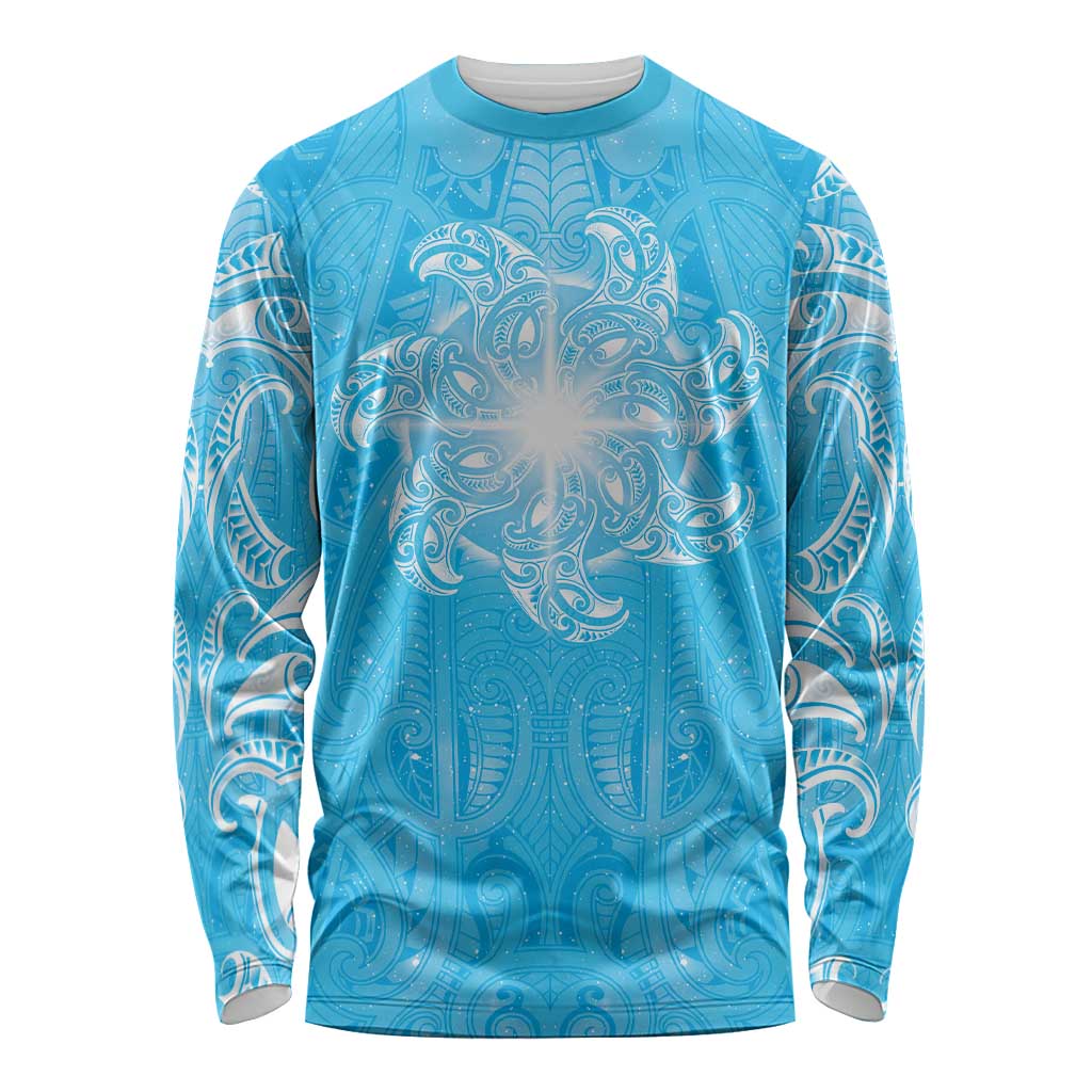 New Zealand Matariki Waiti Long Sleeve Shirt Maori Moko Cyan Galaxy LT05 Unisex Cyan - Polynesian Pride