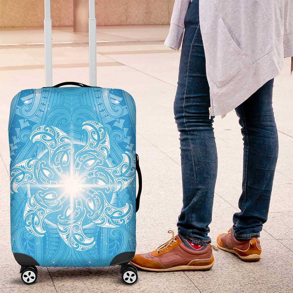New Zealand Matariki Waiti Luggage Cover Maori Moko Cyan Galaxy LT05 Cyan - Polynesian Pride