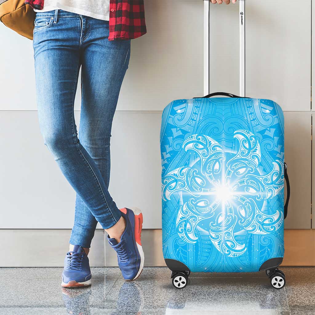 New Zealand Matariki Waiti Luggage Cover Maori Moko Cyan Galaxy LT05 - Polynesian Pride