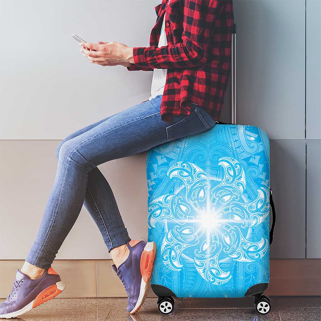 New Zealand Matariki Waiti Luggage Cover Maori Moko Cyan Galaxy LT05 - Polynesian Pride