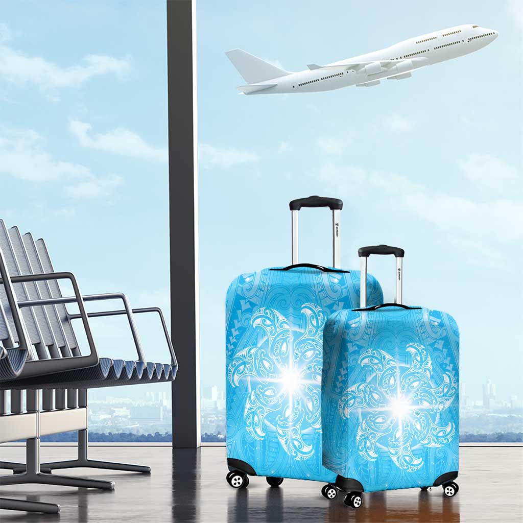 New Zealand Matariki Waiti Luggage Cover Maori Moko Cyan Galaxy LT05 - Polynesian Pride