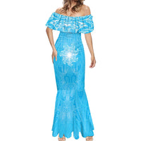 New Zealand Matariki Waiti Mermaid Dress Maori Moko Cyan Galaxy LT05 - Polynesian Pride