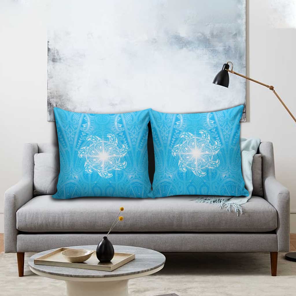 New Zealand Matariki Waiti Pillow Cover Maori Moko Cyan Galaxy