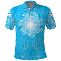 New Zealand Matariki Waiti Polo Shirt Maori Moko Cyan Galaxy LT05 Cyan - Polynesian Pride