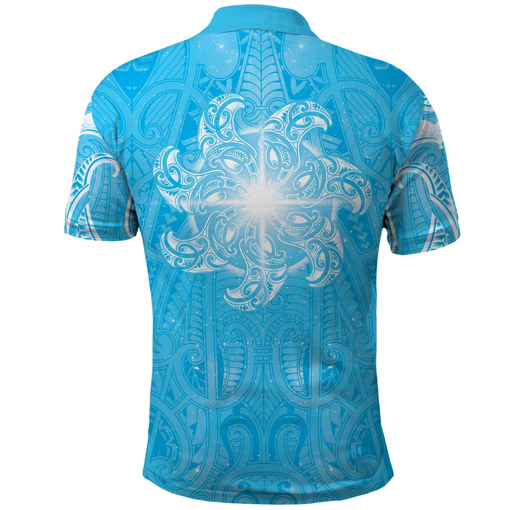 New Zealand Matariki Waiti Polo Shirt Maori Moko Cyan Galaxy LT05 - Polynesian Pride