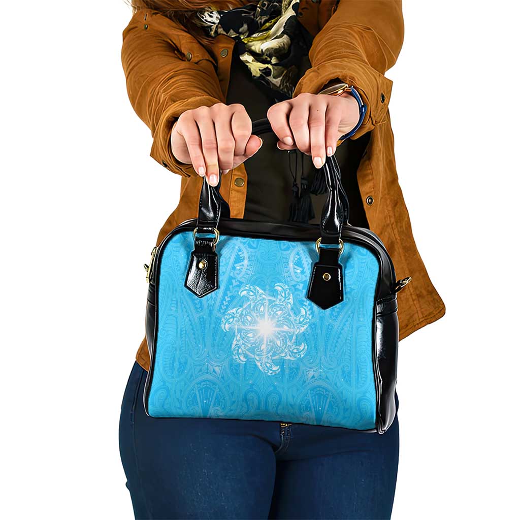 New Zealand Matariki Waiti Shoulder Handbag Maori Moko Cyan Galaxy LT05 One Size Cyan - Polynesian Pride