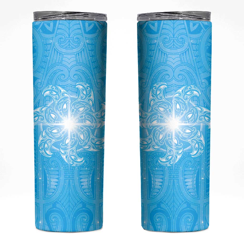 New Zealand Matariki Waiti Skinny Tumbler Maori Moko Cyan Galaxy LT05 Cyan - Polynesian Pride