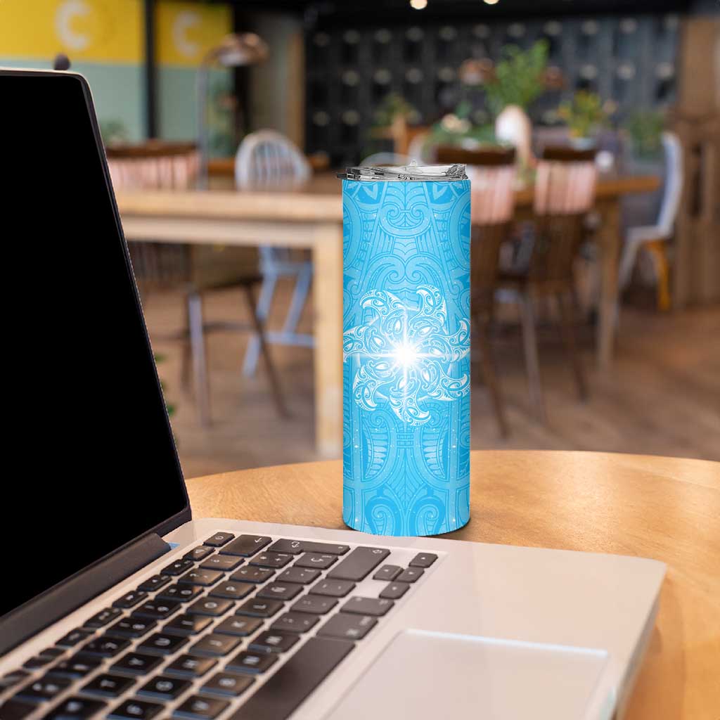 New Zealand Matariki Waiti Skinny Tumbler Maori Moko Cyan Galaxy LT05 - Polynesian Pride
