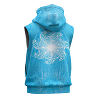 New Zealand Matariki Waiti Sleeveless Zip Hoodie Maori Moko Cyan Galaxy LT05 - Polynesian Pride