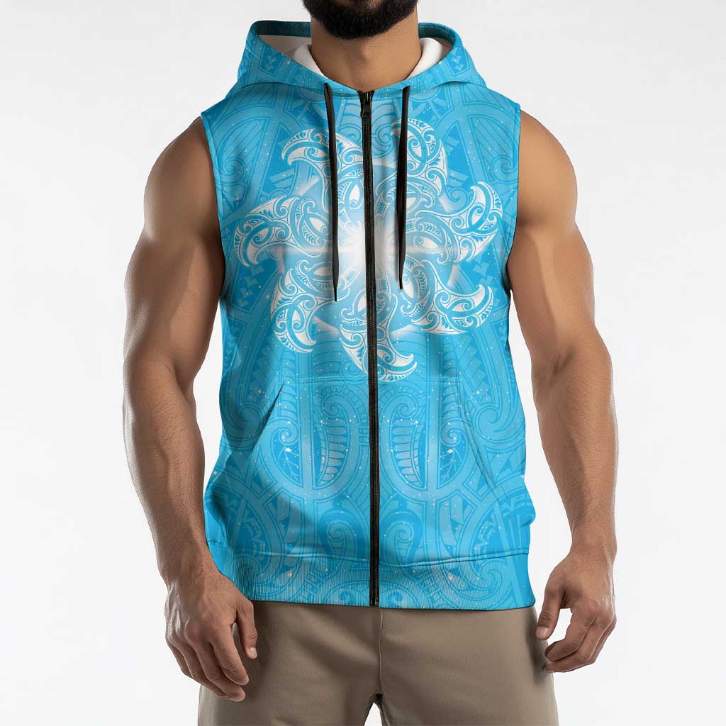 New Zealand Matariki Waiti Sleeveless Zip Hoodie Maori Moko Cyan Galaxy LT05 - Polynesian Pride