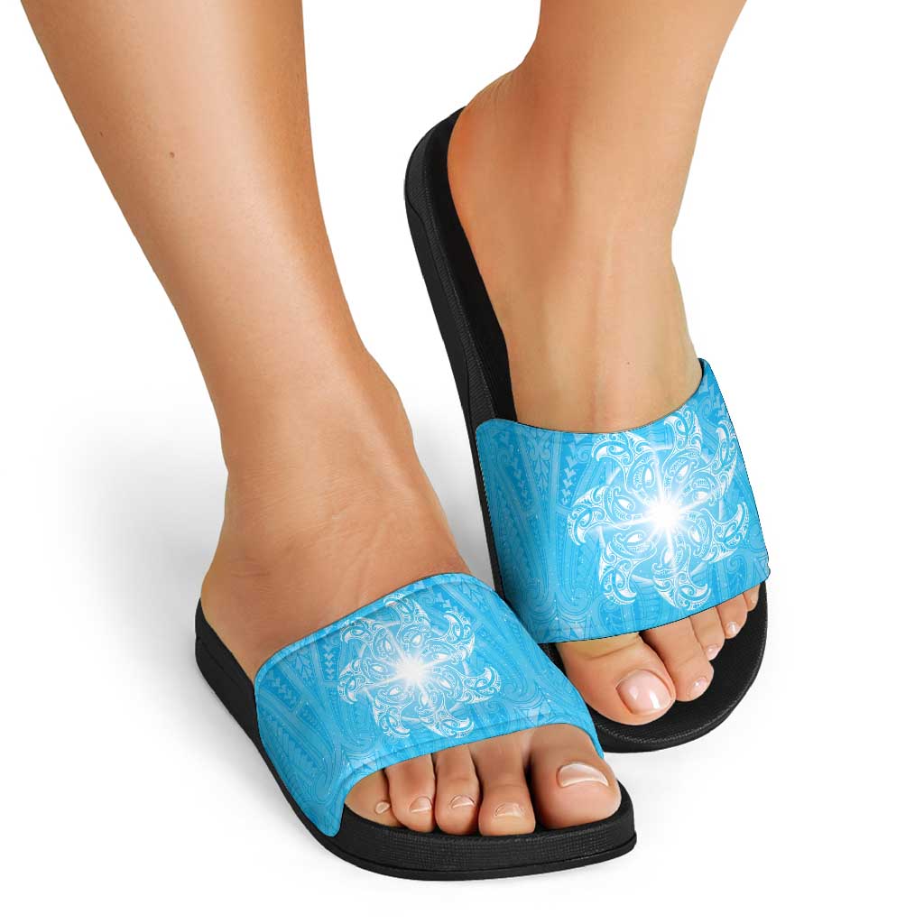 New Zealand Matariki Waiti Slide Sandals Maori Moko Cyan Galaxy