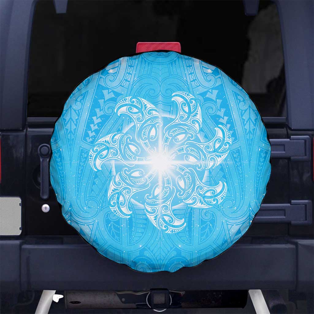 New Zealand Matariki Waiti Spare Tire Cover Maori Moko Cyan Galaxy LT05 No hole Cyan - Polynesian Pride