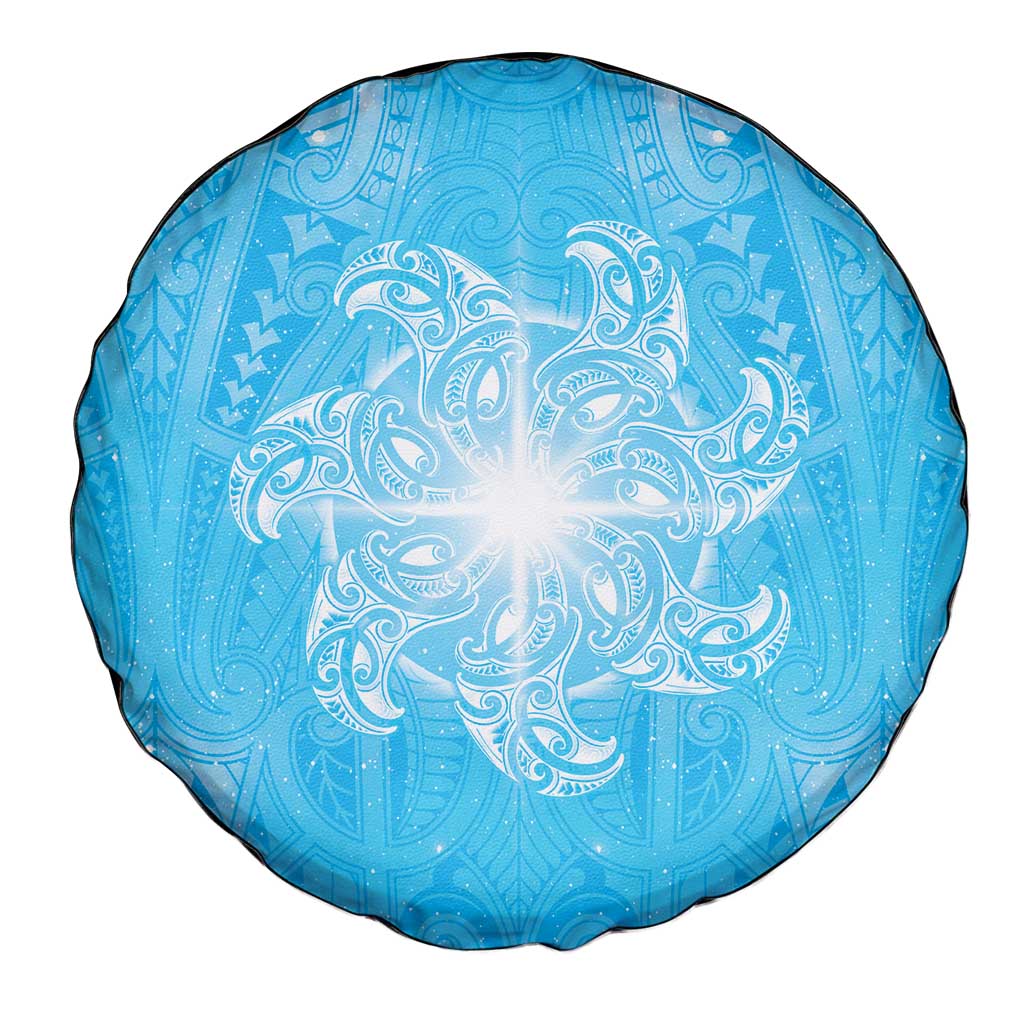 New Zealand Matariki Waiti Spare Tire Cover Maori Moko Cyan Galaxy LT05 - Polynesian Pride