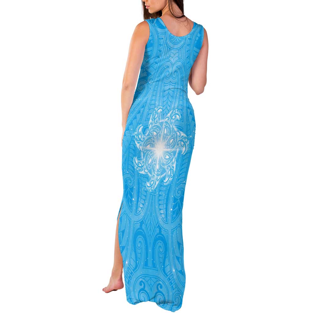 New Zealand Matariki Waiti Tank Maxi Dress Maori Moko Cyan Galaxy LT05 - Polynesian Pride