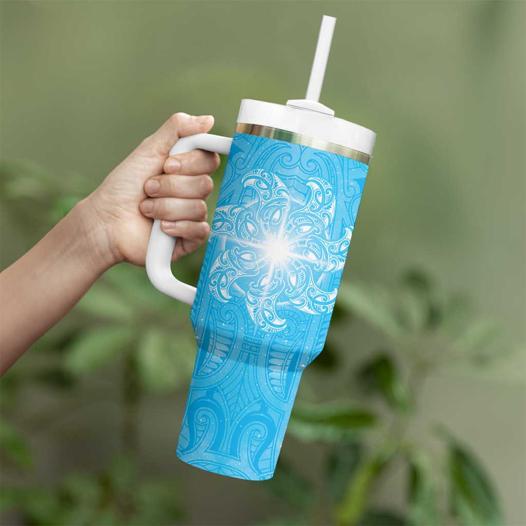 New Zealand Matariki Waiti Tumbler With Handle Maori Moko Cyan Galaxy