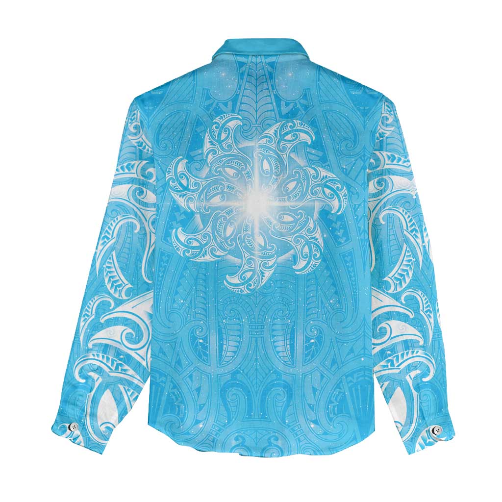 New Zealand Matariki Waiti Women Casual Shirt Maori Moko Cyan Galaxy LT05 - Polynesian Pride