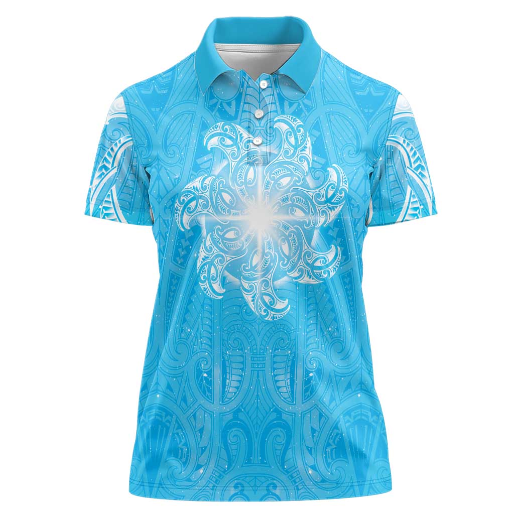 New Zealand Matariki Waiti Women Polo Shirt Maori Moko Cyan Galaxy LT05 Female Cyan - Polynesian Pride