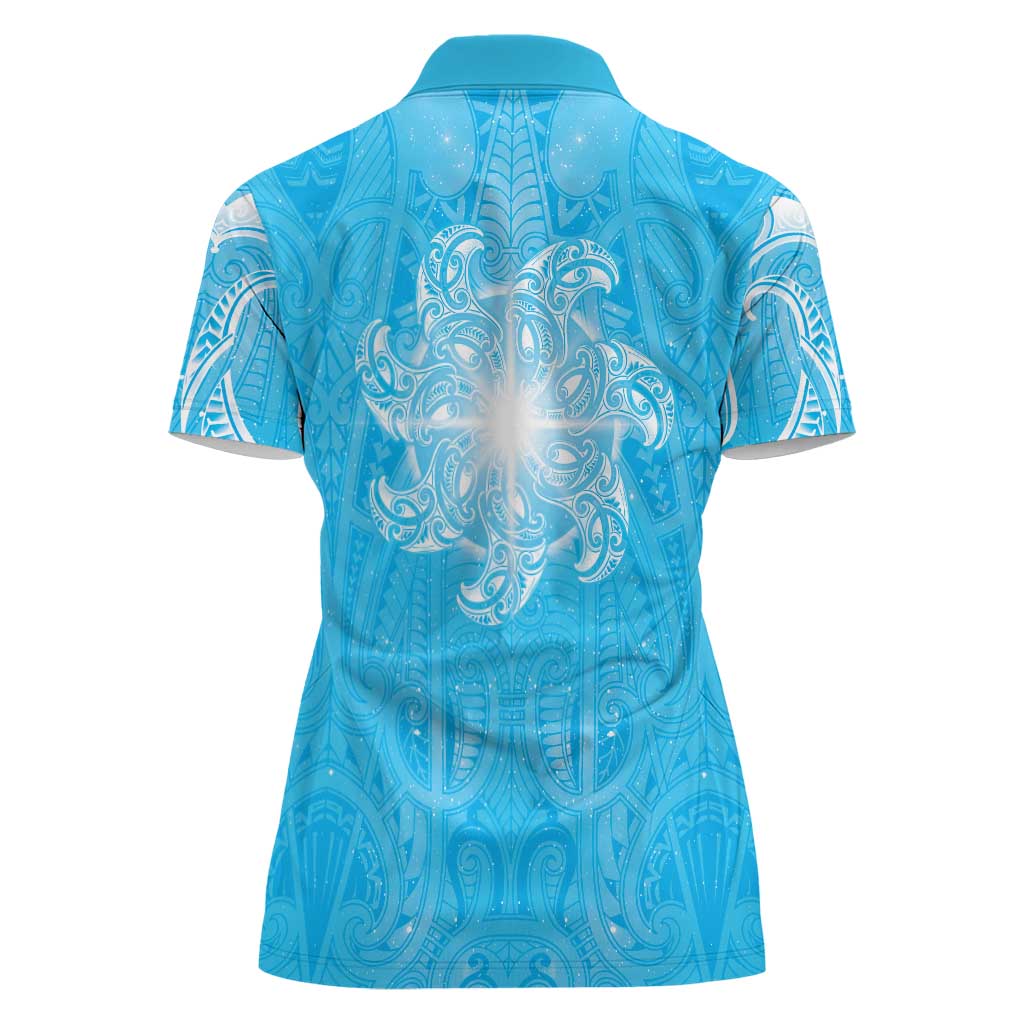 New Zealand Matariki Waiti Women Polo Shirt Maori Moko Cyan Galaxy LT05 - Polynesian Pride