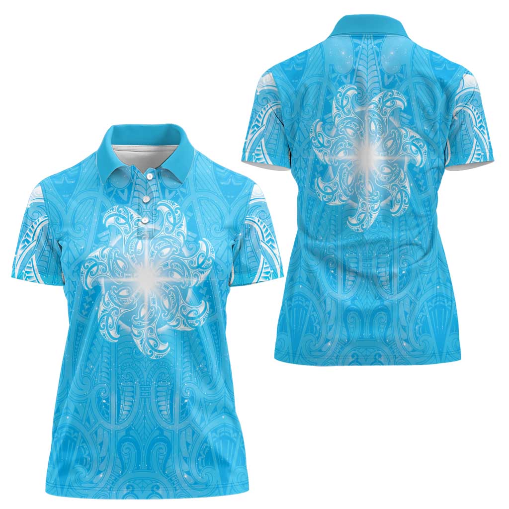 New Zealand Matariki Waiti Women Polo Shirt Maori Moko Cyan Galaxy LT05 - Polynesian Pride