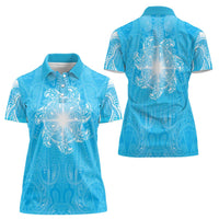 New Zealand Matariki Waiti Women Polo Shirt Maori Moko Cyan Galaxy LT05 - Polynesian Pride