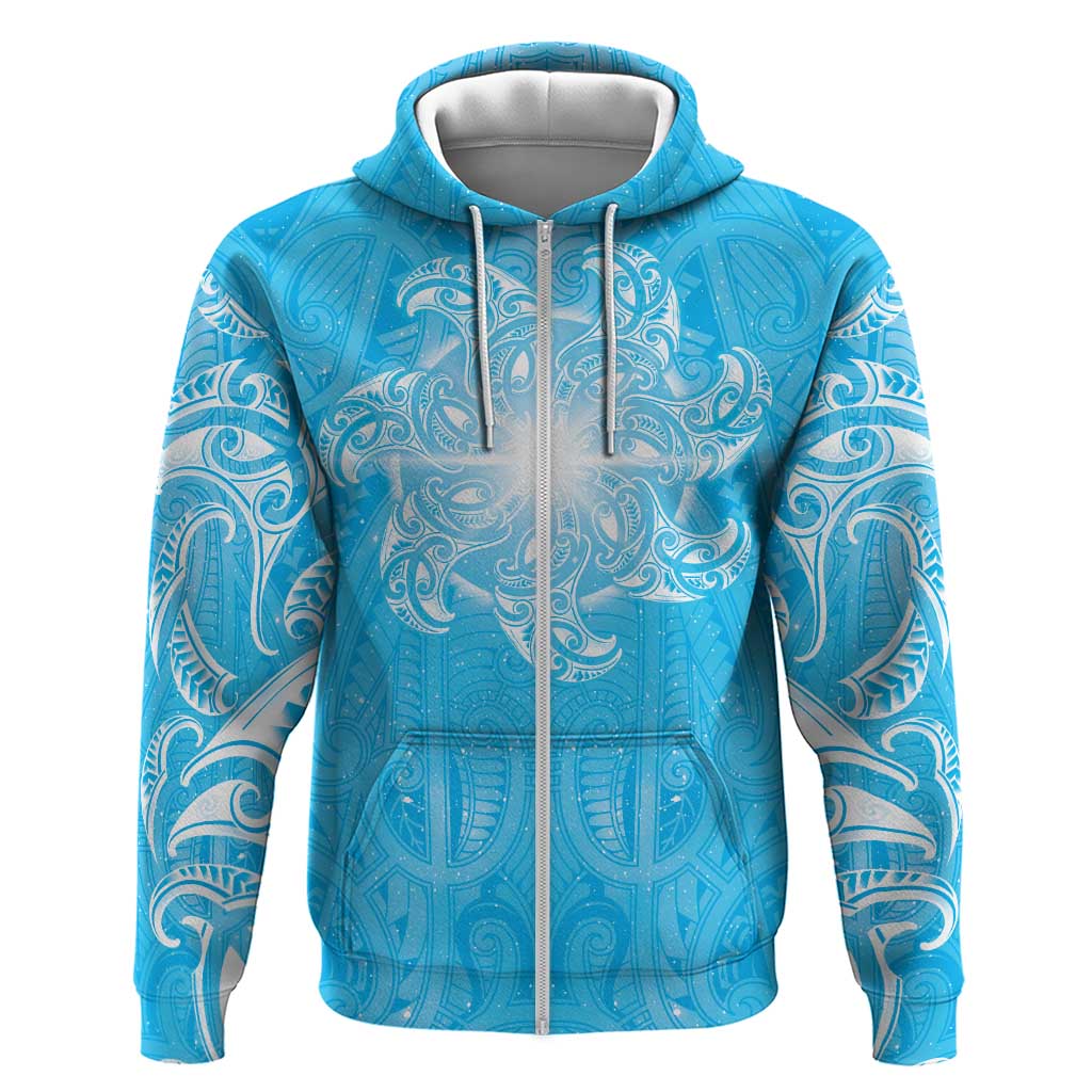 New Zealand Matariki Waiti Zip Hoodie Maori Moko Cyan Galaxy LT05 Zip Hoodie Cyan - Polynesian Pride