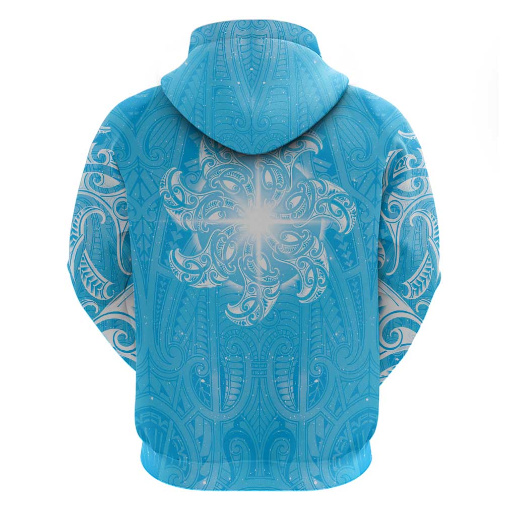 New Zealand Matariki Waiti Zip Hoodie Maori Moko Cyan Galaxy LT05 - Polynesian Pride