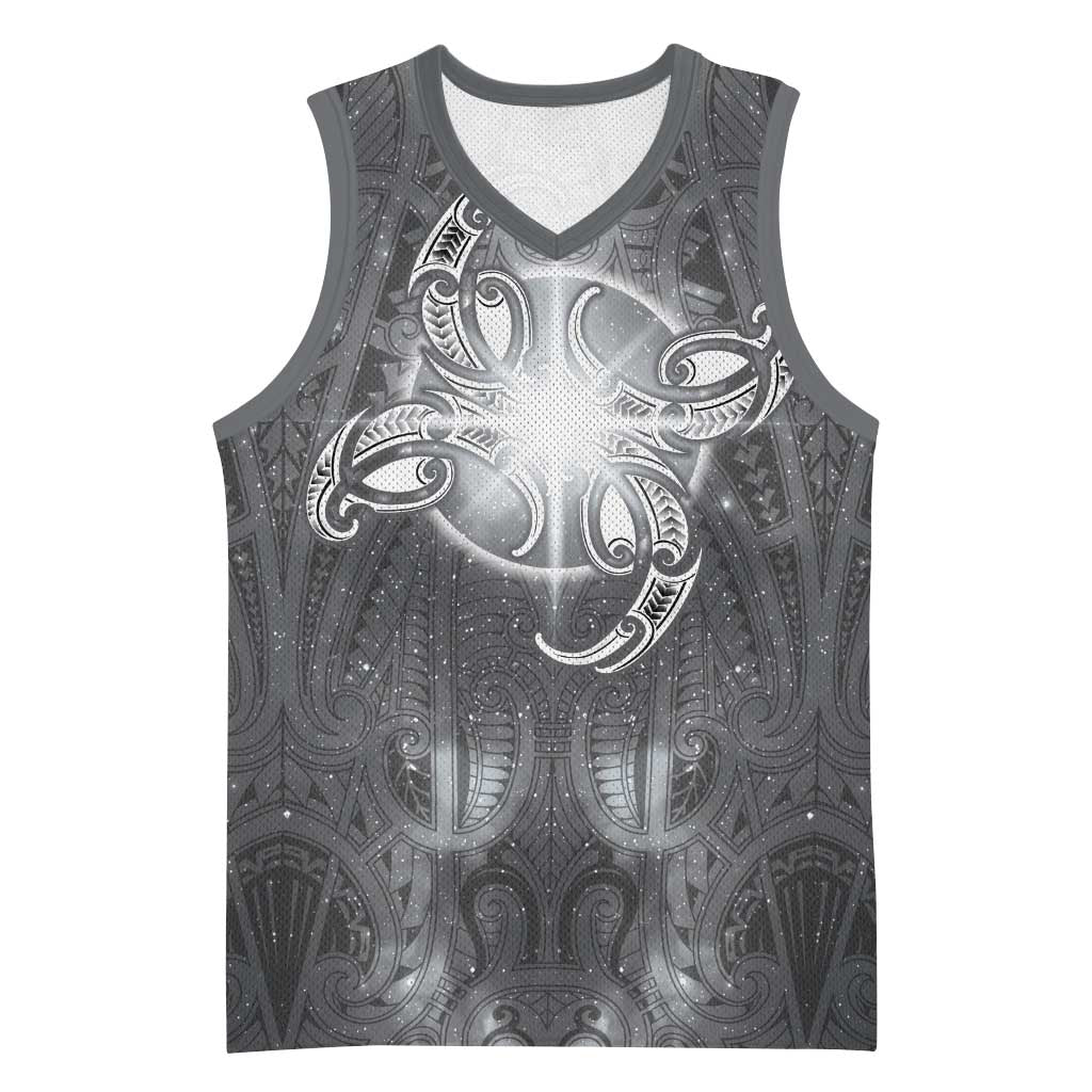 New Zealand Matariki Ururangi Basketball Jersey Maori Moko Grey Galaxy LT05 Unisex Grey - Polynesian Pride