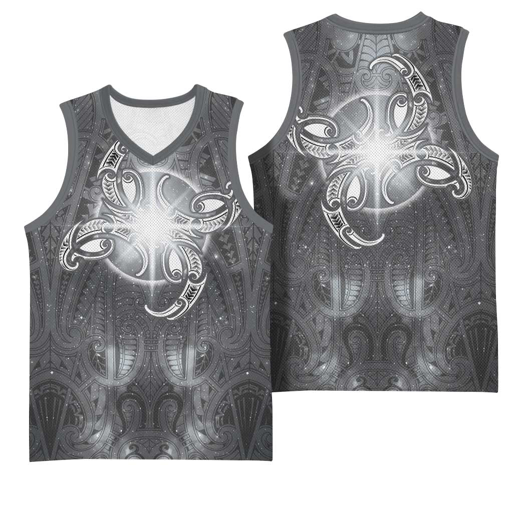 New Zealand Matariki Ururangi Basketball Jersey Maori Moko Grey Galaxy LT05 - Polynesian Pride
