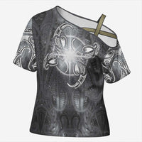 New Zealand Matariki Ururangi Cross Shoulder Shirt Maori Moko Grey Galaxy LT05 Female Grey - Polynesian Pride