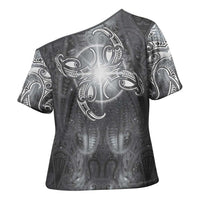 New Zealand Matariki Ururangi Cross Shoulder Shirt Maori Moko Grey Galaxy LT05 - Polynesian Pride