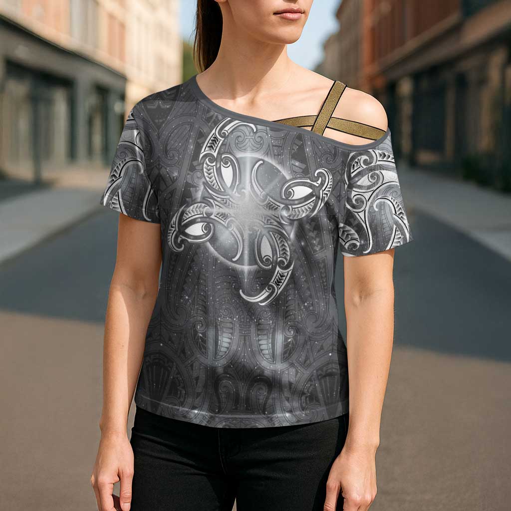 New Zealand Matariki Ururangi Cross Shoulder Shirt Maori Moko Grey Galaxy LT05 - Polynesian Pride