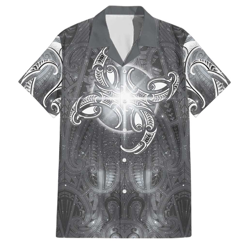 New Zealand Matariki Ururangi Family Matching Long Sleeve Bodycon Dress and Hawaiian Shirt Maori Moko Grey Galaxy LT05 Dad's Shirt - Short Sleeve Grey - Polynesian Pride