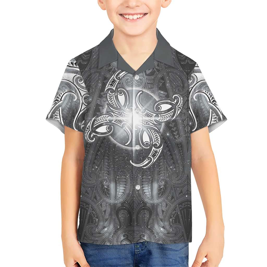 New Zealand Matariki Ururangi Family Matching Long Sleeve Bodycon Dress and Hawaiian Shirt Maori Moko Grey Galaxy LT05 Son's Shirt Grey - Polynesian Pride